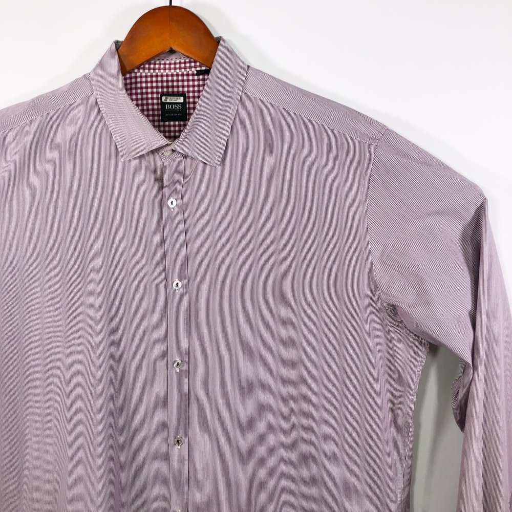 Hugo Boss Regular Fit Maroon Stripe Sport Shirt XL - Picture 3 of 8